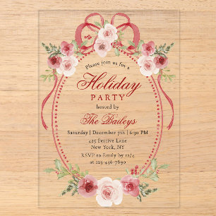 Invitations En Acrylique Soirée de Noël Florale Coquette