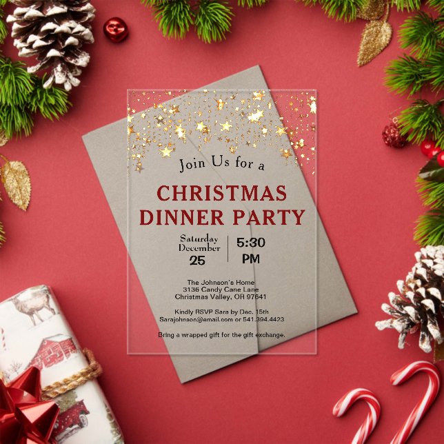 Invitations En Acrylique Soirée de Noël Gold Stars (Insitu (vacances))
