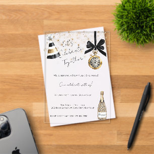 Invitations En Acrylique Soirée du Nouvel An Gold Glitzy Sparkle