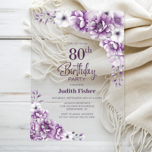 Invitations En Acrylique Soirée stylish Rose Floral 80e anniversaire