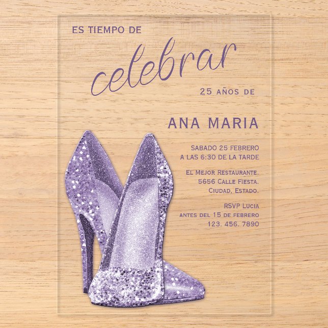 Invitations En Acrylique Sophisticated Amethyst Spanish Feminine Birthday  (Recto)