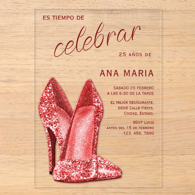 Invitations En Acrylique Sophisticated Red Spanish Feminine Birthday  (Recto)