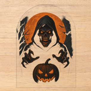 Invitations En Acrylique Sorcier d'Halloween effrayant – Crâne encapuchonné