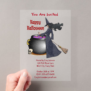 Invitations En Acrylique Sorcierère séduisante et Halloween Chaudron