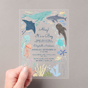 Invitations En Acrylique Sous La Mer Ahoy ! C'est un garçon
