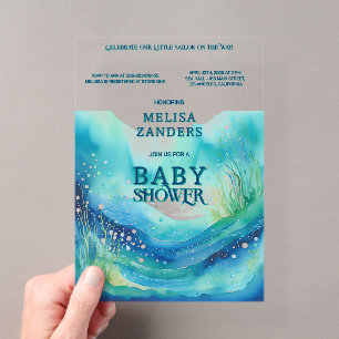 Invitations En Acrylique Sous la mer Baby Boy mignonne Aquarelle bulles