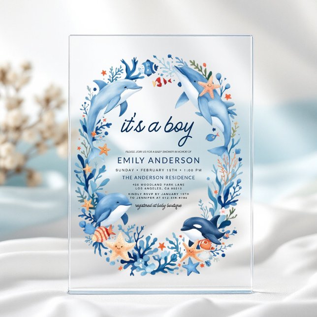Invitations En Acrylique Sous la mer C'est un Baby shower bleu garçon (Créateur téléchargé)