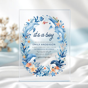 Invitations En Acrylique Sous l'océan C'est un garçon Baby Shower Bleu