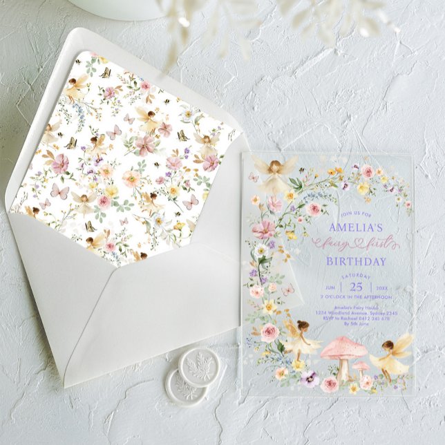 Invitations En Acrylique Spring Wildflower Fairy First 1st Birthday (Créateur téléchargé)