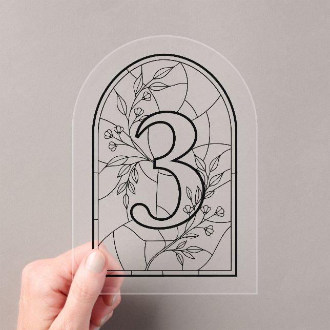 Invitations En Acrylique Stained Glass Style Table Number Three (In situ (ordinateur de poche))