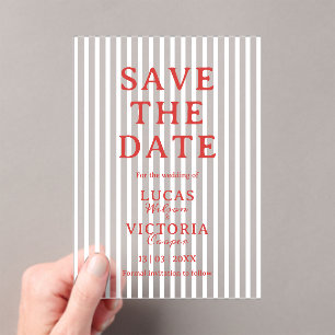 Invitations En Acrylique Stripe Rouge et Blanc Transparent  Enregistrer La 