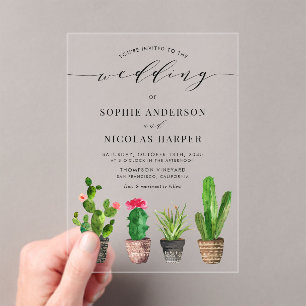 Invitations En Acrylique Succulents pointillés et Mariage de saumons cactus