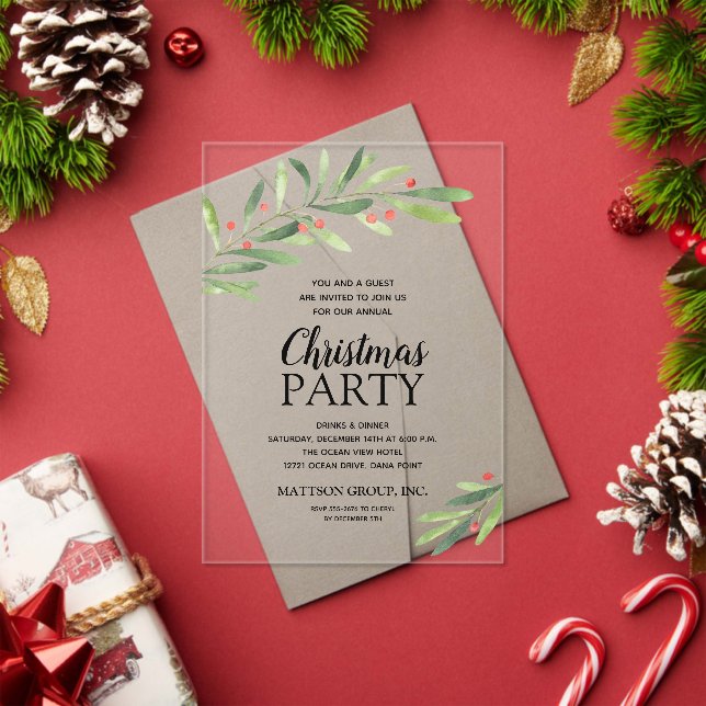 Invitations En Acrylique Succursale et fête de Noël des baies (Insitu (vacances))
