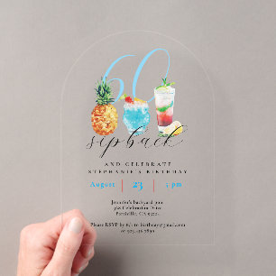 Invitations En Acrylique Summer Blue Cocktails 60e anniversaire