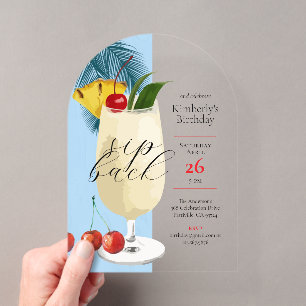 Invitations En Acrylique Summer Blue Tropical Cocktail Anniversaire