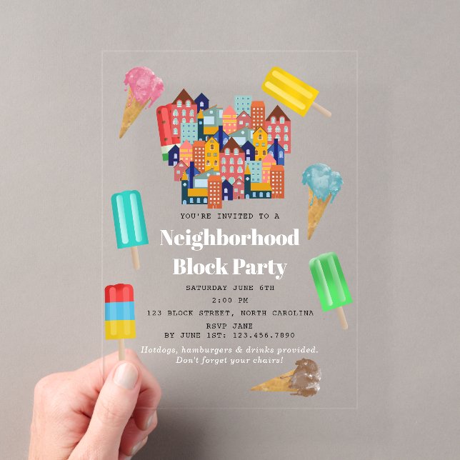 Invitations En Acrylique Summer Neighborhood BBQ Block Party (In situ (ordinateur de poche))