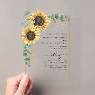 Invitations En Acrylique Sunflower Eucalyptus Mariage élégant