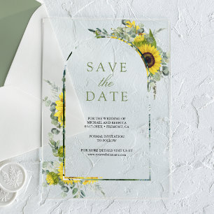 Invitations En Acrylique Sunflower Eucalyptus Mariage Enregistrer la date