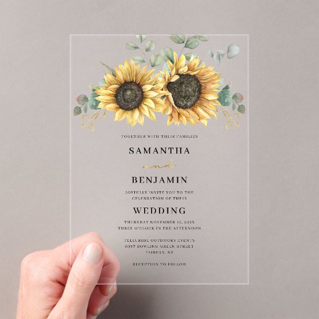 Invitations En Acrylique Sunflower Eucalyptus Mariage naturel (In situ (ordinateur de poche))