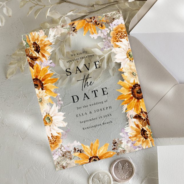 Invitations En Acrylique Sunshine Sunflowers Boho Wedding Save The Date (Créateur téléchargé)