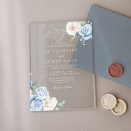 Invitations En Acrylique Superbe Botanique Blanc & Bleu Floral Mariage