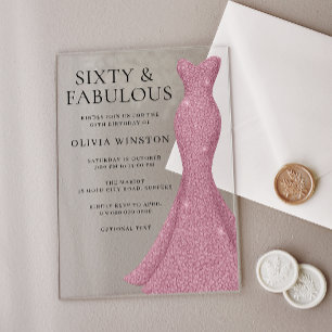 Invitations En Acrylique Superbe robe 60 et fabuleux 60e anniversaire