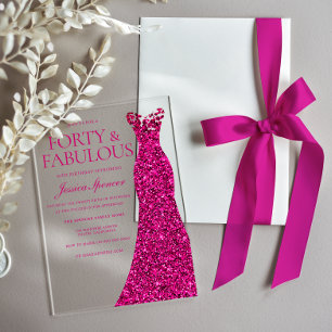 Invitations En Acrylique Superbe robe rose 40e fête d'anniversaire