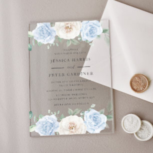 Invitations En Acrylique Superbe tendance Mariage Floral Bleu