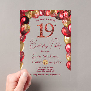 Invitations En Acrylique Surprise Fête d'anniversaire 19 ans Paillettes Or