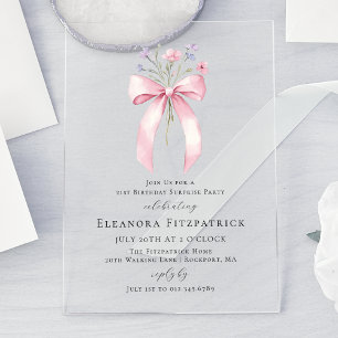 Invitations En Acrylique SURPRISE PARTY 21e anniversaire Fleur sauvage de l