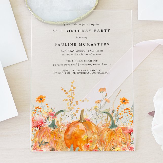 Invitations En Acrylique SURPRISE PARTY ACRYLIC 65E Fleur sauvage Citrouill (Créateur téléchargé)