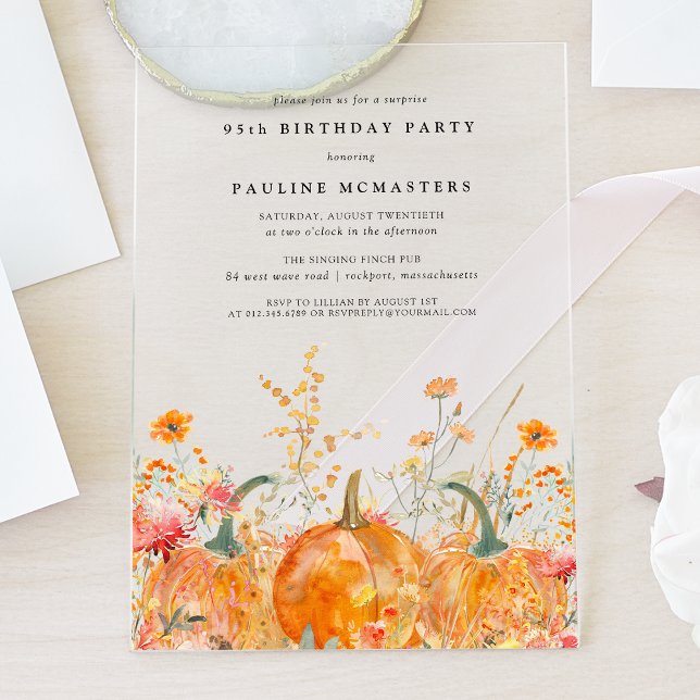 Invitations En Acrylique SURPRISE PARTY ACRYLIC 95E Fleur sauvage Citrouill (Créateur téléchargé)