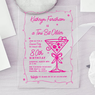 Invitations En Acrylique SURPRISE PARTY Pink Doodle Martini 80e anniversair