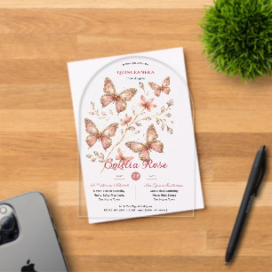 Invitations En Acrylique Sweet15 Papillons QUINCEANERA Blush Pink Diamond