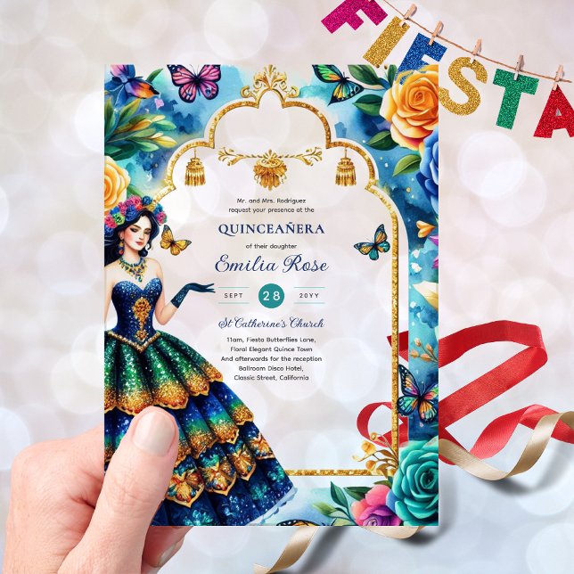 Invitations En Acrylique Sweet15 Papillons Quinceanera Fleurs de Fiesta (Créateur téléchargé)