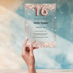 Invitations En Acrylique Sweet 16 rose or clair fête