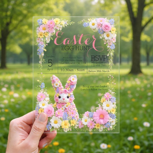 Invitations En Acrylique Sweet Flower Bunny Rabbit Easter Egg Hunt Lunch (Sweet Flower Bunny Rabbit Easter Egg Hunt Lunch Acrylic Invitations by Ricaso 
Sweet spring themed)