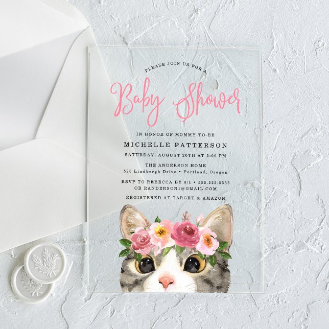 Invitations En Acrylique Sweet Kitty Baby shower fille (Créateur téléchargé)