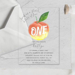 Invitations En Acrylique Sweet Little Peach 1er anniversaire
