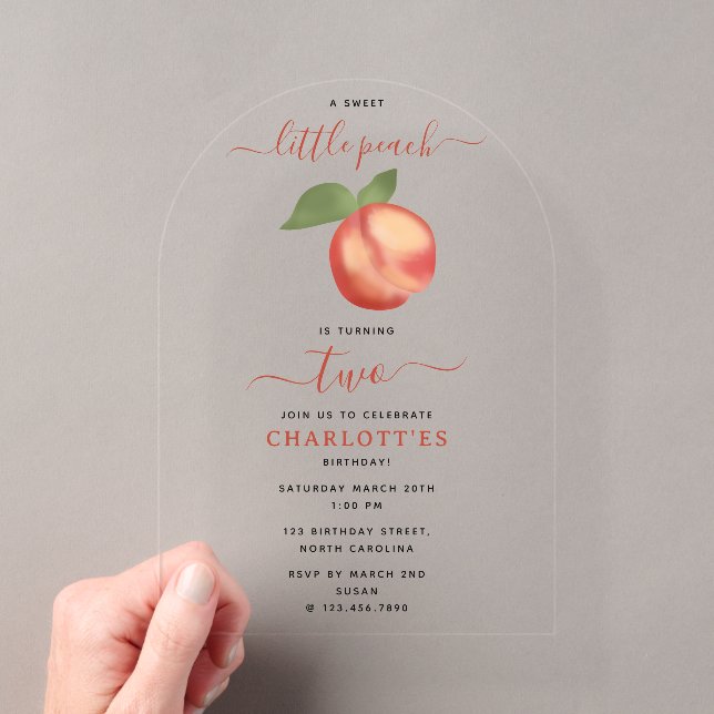 Invitations En Acrylique Sweet Little Peach Anniversaire de enfant Party (In situ (ordinateur de poche))