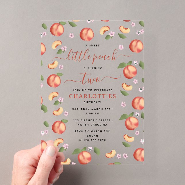 Invitations En Acrylique Sweet Little Peach Anniversaire de enfant Party (In situ (ordinateur de poche))