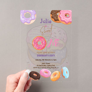 Invitations En Acrylique Sweet One Donut anniversaire rose