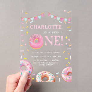 Invitations En Acrylique Sweet One Donut Rose Première fête d'anniversaire