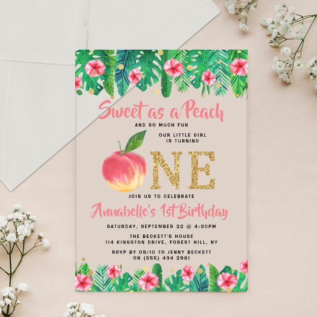 Invitations En Acrylique Sweet Peach Girls 1er anniversaire (Créateur téléchargé)