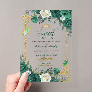 Invitations En Acrylique Sweet sixteen Emerald Green & Gold
