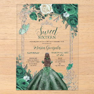 Invitations En Acrylique Sweet sixteen Emerald Green & Silver Anniversaire
