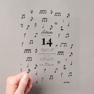 Invitations En Acrylique Symbole de notes de musique noir et blanc pour fêt