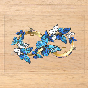Invitations En Acrylique Symbole infini de papillons Morpho bleus