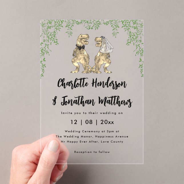 Invitations En Acrylique T-Rex Bride & Groom Dinosaur Theme Wedding  (In situ (ordinateur de poche))