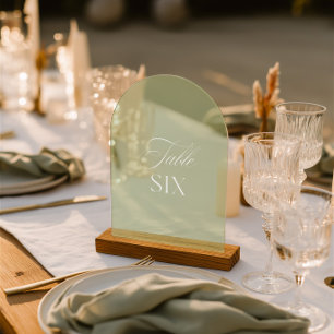 Invitations En Acrylique Table de mariage numéro six en acrylique vert saug